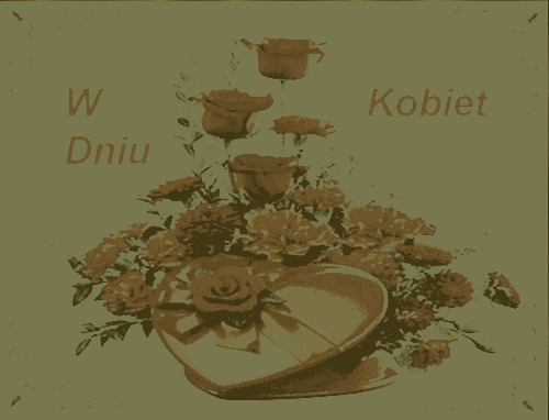 Kartka z sercem i kwiatami na dzień kobiet